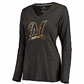 Women Milwaukee Brewers Gold Collection Long Sleeve Tri-Blend T-Shirt LanTian - Black,baseball caps,new era cap wholesale,wholesale hats