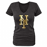 Women New York Mets Fanatics Apparel Gold Collection Tri-Blend T-Shirt LanTian - Black,baseball caps,new era cap wholesale,wholesale hats
