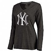 Women New York Yankees Platinum Collection Long Sleeve Tri-Blend T-Shirt LanTian - Black,baseball caps,new era cap wholesale,wholesale hats