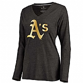 Women Oakland Athletics Gold Collection Long Sleeve Tri-Blend T-Shirt LanTian - Black,baseball caps,new era cap wholesale,wholesale hats