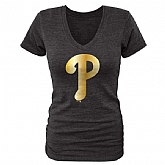 Women Philadelphia Phillies Fanatics Apparel Gold Collection Tri-Blend T-Shirt LanTian - Black,baseball caps,new era cap wholesale,wholesale hats