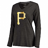 Women Pittsburgh Pirates Gold Collection Long Sleeve Tri-Blend T-Shirt LanTian - Black,baseball caps,new era cap wholesale,wholesale hats
