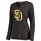 Women San Diego Padres Gold Collection Long Sleeve Tri-Blend T-Shirt LanTian - Black,baseball caps,new era cap wholesale,wholesale hats