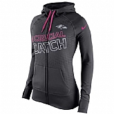 WOMEN BALTIMORE RAVENS NIKE CHARCOAL BREAST CANCER AWARENESS KO FULL-ZIP PERFORMANCE HOODIE - LanTian,baseball caps,new era cap wholesale,wholesale hats