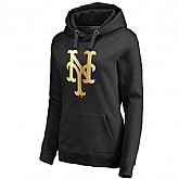 Women New York Mets Gold Collection Pullover Hoodie LanTian - Black,baseball caps,new era cap wholesale,wholesale hats