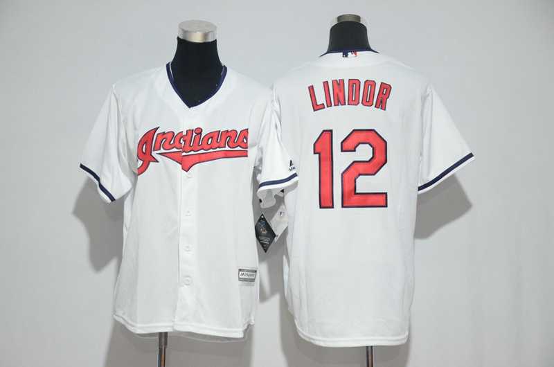 Youth Cleveland Indians #12 Francisco Lindor White New Cool Base Stitched Baseball Jersey