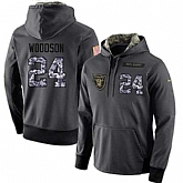 Glued Nike Oakland Raiders #24 Charles Woodson Men's Anthracite Salute to Service Player Performance Hoodie,baseball caps,new era cap wholesale,wholesale hats