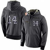Glued Nike San Diego Chargers #14 Dan Fouts Men's Anthracite Salute to Service Player Performance Hoodie,baseball caps,new era cap wholesale,wholesale hats