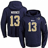 Printed Nike Los Angeles Rams #13 Kurt Warner Navy Name & Number Men's Pullover Hoodie,baseball caps,new era cap wholesale,wholesale hats