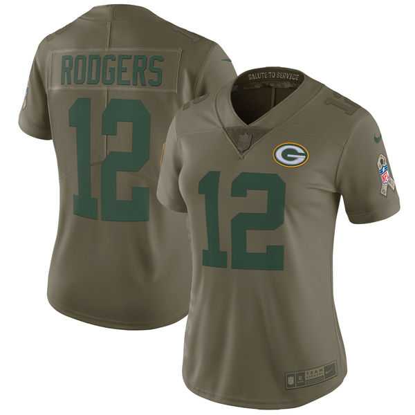 Women Nike Green Bay Packers #12 Aaron Rodgers Olive Salute To Service Limited Jersey