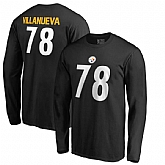 Men's Pittsburgh Steelers 78 Alejandro Villanueva NFL Pro Line by Fanatics Branded Black Authentic Stack Name Number Long Sleeve T Shirt,baseball caps,new era cap wholesale,wholesale hats