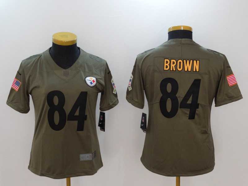 Women Nike Pittsburgh Steelers #84 Antonio Brown Olive Salute To Service Limited Jerseys