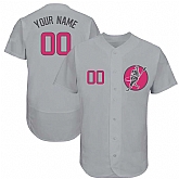 Chicago Cubs Gray Men's Customized Pink Logo Flexbase New Design Jersey,baseball caps,new era cap wholesale,wholesale hats