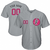Chicago Cubs Gray Men's Customized Pink Logo New Design Jersey,baseball caps,new era cap wholesale,wholesale hats
