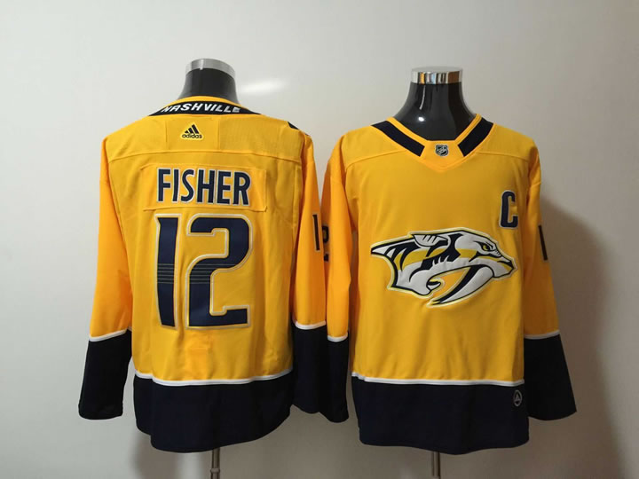 Nashville Predators #12 Mike Fisher Yellow Adidas Stitched Jersey