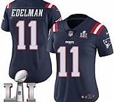 Women's Limited Julian Edelman Navy Blue Jersey Rush #11 NFL New England Patriots Nike Super Bowl LI 51