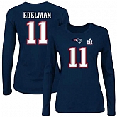 New England Patriots #11 Julian Edelman Navy Women's Long Sleeve T-Shirt,baseball caps,new era cap wholesale,wholesale hats