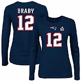 New England Patriots #12 Tom Brady Navy Women's Long Sleeve T-Shirt,baseball caps,new era cap wholesale,wholesale hats