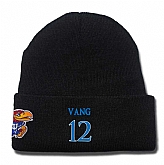 Kansas Jayhawks #12 Tucker Vang Black College Basketball Knit Hat,baseball caps,new era cap wholesale,wholesale hats