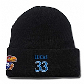 Kansas Jayhawks #33 Landen Lucas Black College Basketball Knit Hat,baseball caps,new era cap wholesale,wholesale hats