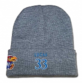 Kansas Jayhawks #33 Landen Lucas Gray College Basketball Knit Hat,baseball caps,new era cap wholesale,wholesale hats