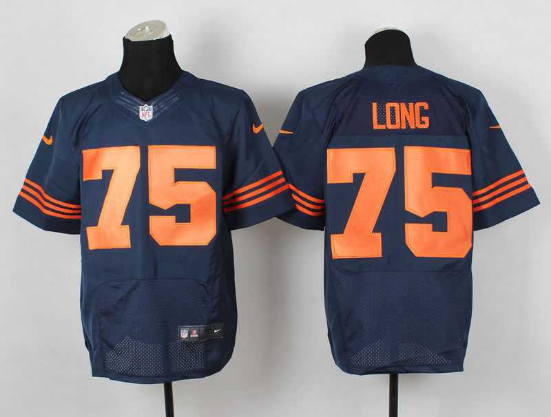 Nike Chicago Bears #75 Long Navy Blue With Orange Team Color Men's NFL Elite Jersey DingZhi