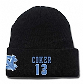 North Carolina Tar Heels #13 Kanler Coker Black College Basketball Knit Hat,baseball caps,new era cap wholesale,wholesale hats