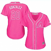 Glued Women's Arizona Diamondbacks #20 Luiz Gonzalez Pink New Cool Base Jersey WEM,baseball caps,new era cap wholesale,wholesale hats