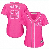 Glued Women's Atlanta Braves #23 David Justice Pink New Cool Base Jersey WEM,baseball caps,new era cap wholesale,wholesale hats