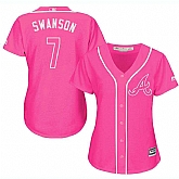 Glued Women's Atlanta Braves #7 Dansby Swanson Pink New Cool Base Jersey WEM,baseball caps,new era cap wholesale,wholesale hats