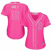 Glued Women's Boston Red Sox #12 Brock Holt Pink New Cool Base Jersey WEM,baseball caps,new era cap wholesale,wholesale hats