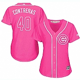 Glued Women's Chicago Cubs #40 Willson Contreras Pink New Cool Base Jersey WEM,baseball caps,new era cap wholesale,wholesale hats