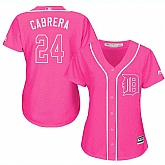 Glued Women's Detroit Tigers #24 Miguel Cabrera Pink New Cool Base Jersey WEM,baseball caps,new era cap wholesale,wholesale hats