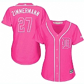 Glued Women's Detroit Tigers #27 Jordan Zimmermann Pink New Cool Base Jersey WEM,baseball caps,new era cap wholesale,wholesale hats