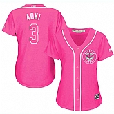 Glued Women's Houston Astros #3 Norichika Aoki Pink New Cool Base Jersey WEM,baseball caps,new era cap wholesale,wholesale hats
