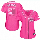 Glued Women's Houston Astros #50 J. R. Richard Pink New Cool Base Jersey WEM,baseball caps,new era cap wholesale,wholesale hats