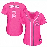 Glued Women's Los Angeles Angels of Anaheim #2 Andrelton Simmons Pink New Cool Base Jersey WEM,baseball caps,new era cap wholesale,wholesale hats