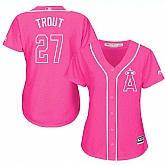 Glued Women's Los Angeles Angels of Anaheim #27 Mike Trout Pink New Cool Base Jersey WEM,baseball caps,new era cap wholesale,wholesale hats