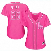 Glued Women's Los Angeles Dodgers #26 Chase Utley Pink New Cool Base Jersey WEM,baseball caps,new era cap wholesale,wholesale hats