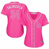Glued Women's Los Angeles Dodgers #34 Fernando Valenzuela Pink New Cool Base Jersey WEM,baseball caps,new era cap wholesale,wholesale hats