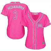 Glued Women's Miami Marlins #3 Adeiny Hechavarria Pink New Cool Base Jersey WEM,baseball caps,new era cap wholesale,wholesale hats