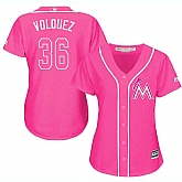 Glued Women's Miami Marlins #36 Edinson Voloquez Pink New Cool Base Jersey WEM,baseball caps,new era cap wholesale,wholesale hats
