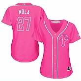 Glued Women's Philadelphia Phillies #27 Aaron Nola Pink New Cool Base Jersey WEM,baseball caps,new era cap wholesale,wholesale hats