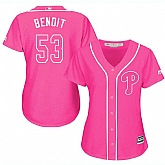 Glued Women's Philadelphia Phillies #53 Joaquin Benoit Pink New Cool Base Jersey WEM,baseball caps,new era cap wholesale,wholesale hats