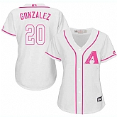 Women Arizona Diamondbacks #20 Luiz Gonzalez White Pink New Cool Base Jersey JiaSu,baseball caps,new era cap wholesale,wholesale hats
