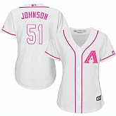 Women Arizona Diamondbacks #51 Randy Johnson White Pink New Cool Base Jersey JiaSu,baseball caps,new era cap wholesale,wholesale hats