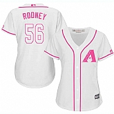 Women Arizona Diamondbacks #56 Fernando Rodney White Pink New Cool Base Jersey JiaSu,baseball caps,new era cap wholesale,wholesale hats