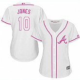 Women Atlanta Braves #10 Chipper Jones White Pink New Cool Base Jersey JiaSu,baseball caps,new era cap wholesale,wholesale hats