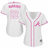 Women Atlanta Braves #22 Nick Markakis White Pink New Cool Base Jersey JiaSu,baseball caps,new era cap wholesale,wholesale hats