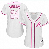 Women Atlanta Braves #24 Deion Sanders White Pink New Cool Base Jersey JiaSu,baseball caps,new era cap wholesale,wholesale hats